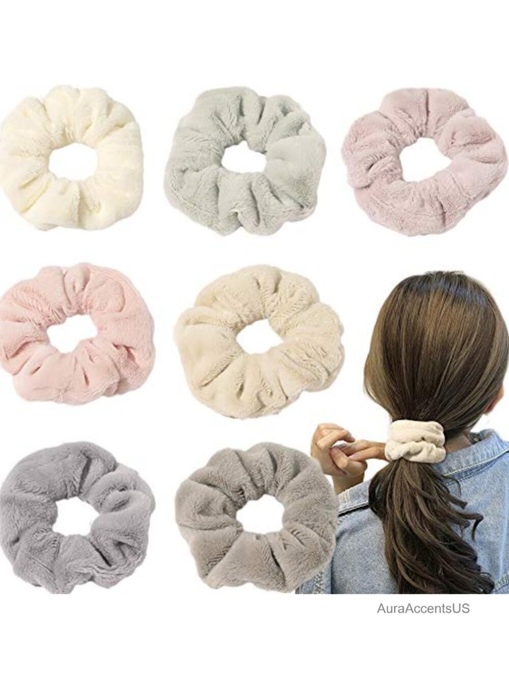 7 Pcs Faux Fur Scrunchies Fuzzy Hair Ties Frizz Free Large Hair Accessories